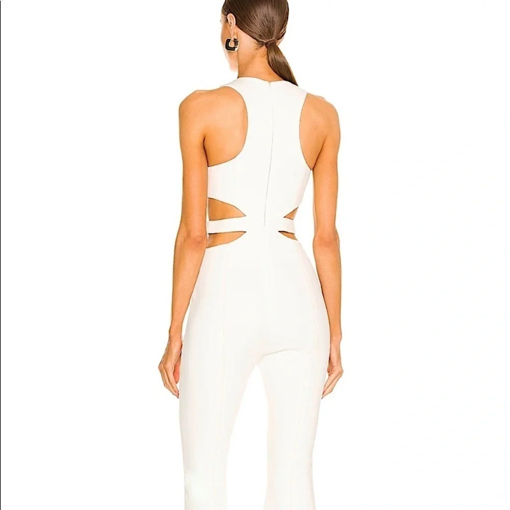 MISHA Collection REVOLVE Cream White Thea Flare Cut Out Jumpsuit Bridal Size 0_4
